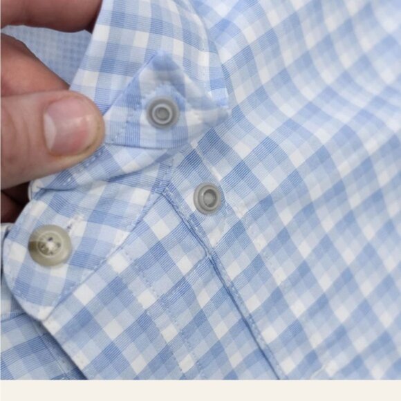 Poncho Men’s Shirt Size M Blue Gingham Check Button Front Long Sleeve Outdoor - Picture 2 of 12